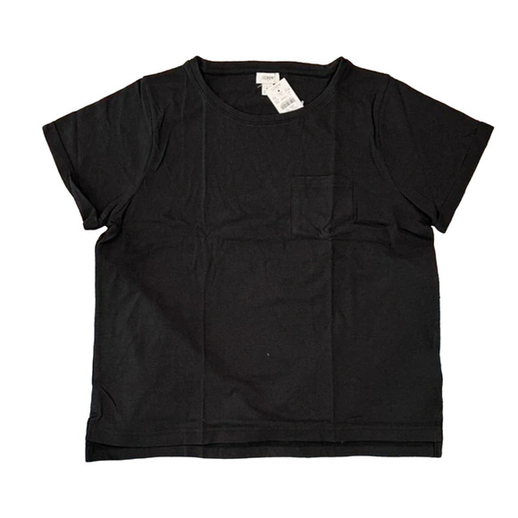 NWT J. Crew Black Slub Cotton-Blend Rolled Short-Sleeve Tee - Picture 1 of 11